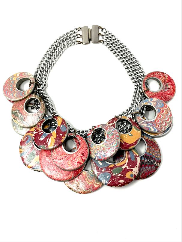 Vintage Italian Silver Toned Necklace Of Marbled Venetian Paper Discs —  House of Terrance